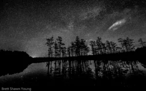 This is an image of the milky way in the night sky at Goodale State Park. You can see the galaxy just above the cypress trees.